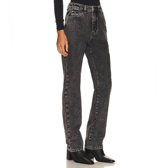WeWoreWhat High Rise Relaxed Straight Leg Jean in Color Black Acid Wash Size 26 - Picture 3 of 4